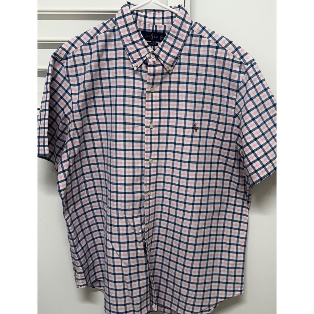 Ralph Lauren Mens XL Classic Fit Button Down Shirt Pink Navy Check Pony Logo